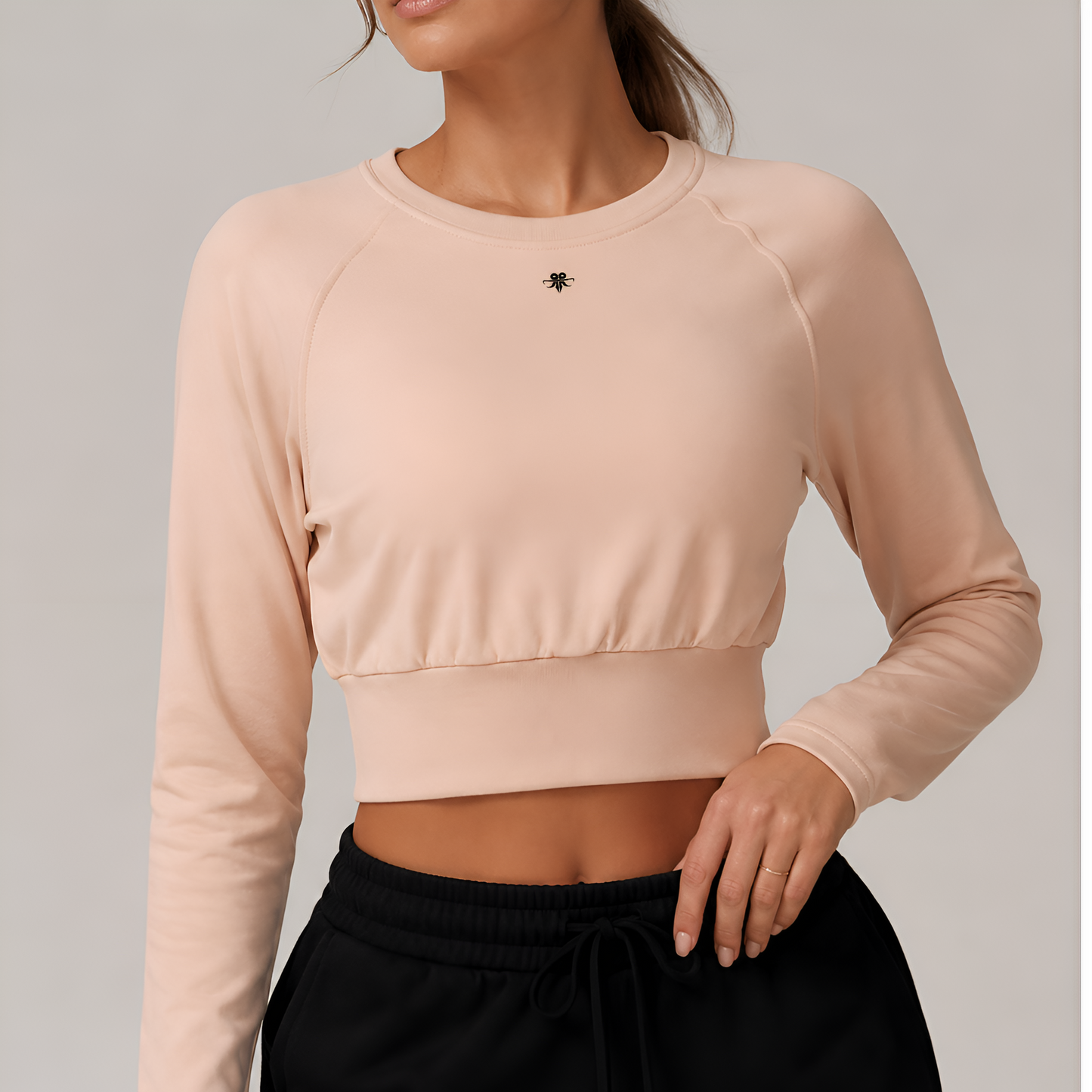 Emblem long-sleeve crop top