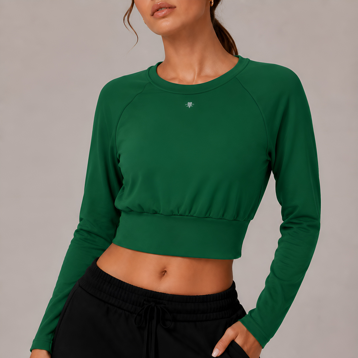 Emblem long-sleeve crop top