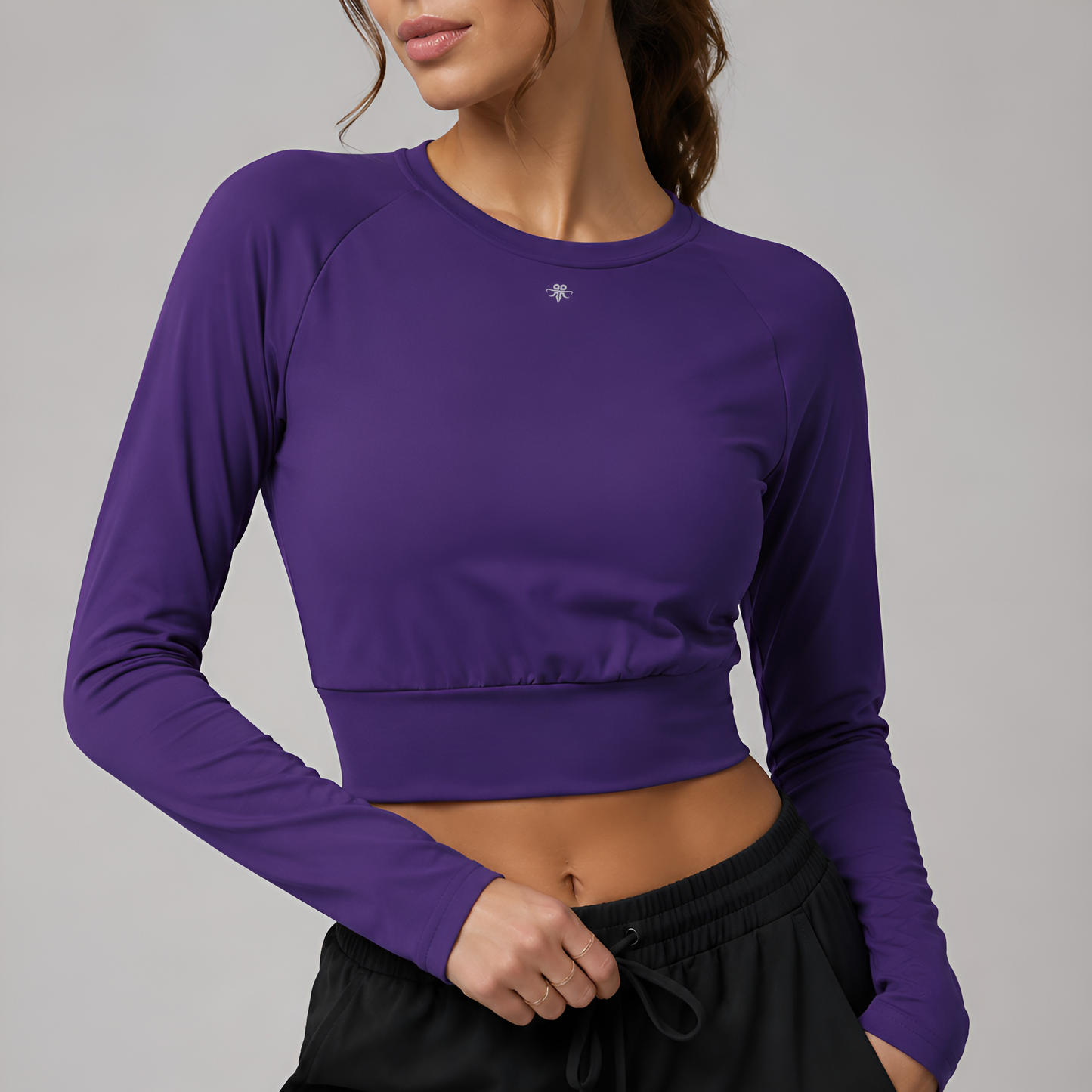 Emblem long-sleeve crop top
